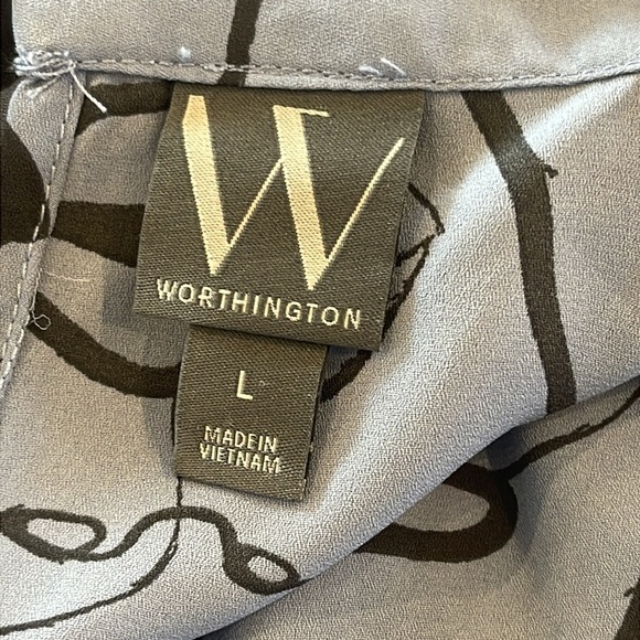 Wortington Abstract Painting Print Blue Blouse Size L - Picture 6 of 8